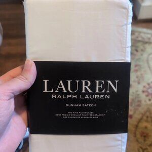 LAUREN Ralph Lauren Set Of 2 King Pillowcases Dunham Sateen 300tc White Cotton